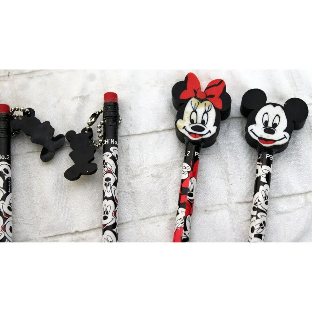 6 Vtg 90s Pentech Disney Minnie Mickey Mouse Pencils Erasers Charm Unsharpened